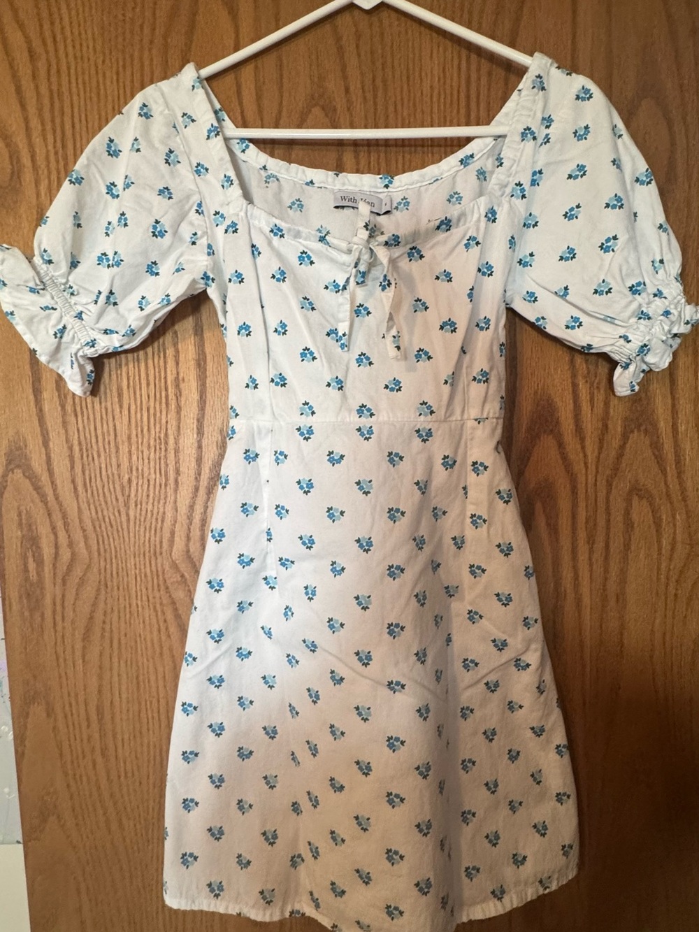 With Jean White Mini Dress with Blue Floral Print